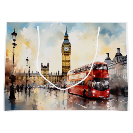 Big Ben en rode bus in Londen Groot Cadeauzakje (Voorkant)