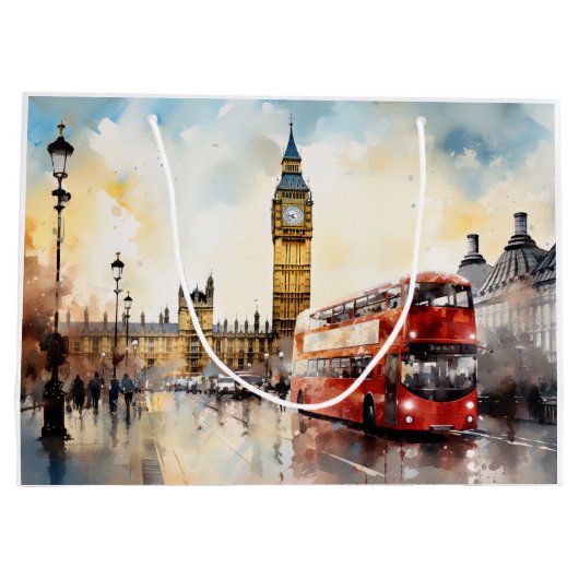 Big Ben en rode bus in Londen Groot Cadeauzakje (Achterkant)