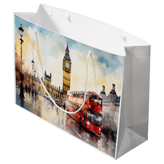 Big Ben en rode bus in Londen Groot Cadeauzakje (Achterkant Gekanteld)