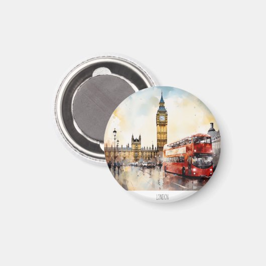 Big Ben en rode bus in Londen Magneet (Voorkant / Achterkant)