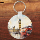 Big Ben en rode bus in Londen Sleutelhanger (Achterkant)