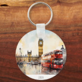 Big Ben en rode bus in Londen Sleutelhanger (Voorkant)