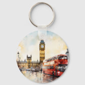 Big Ben en rode bus in Londen Sleutelhanger (Achterkant)