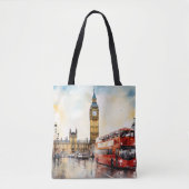 Big Ben en rode bus in Londen Tote Bag (Voorkant)