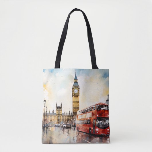 Big Ben en rode bus in Londen Tote Bag (Voorkant)