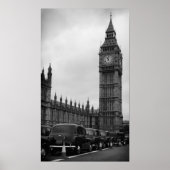Big Ben en taxichauffeur in zwart-wit poster (Voorkant)