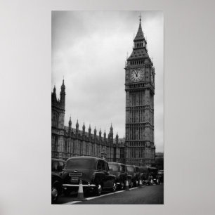 Big Ben en taxichauffeur in zwart-wit poster