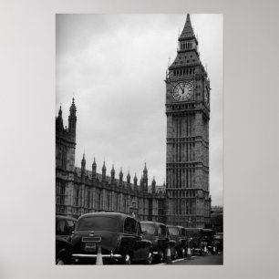 Big Ben en taxichauffeur in zwart-wit poster