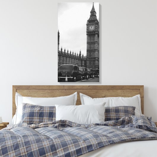 Big Ben en taxi's in zwart-wit canvas (Insitu (Slaapkamer))