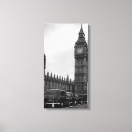 Big Ben en taxi's in zwart-wit canvas Afdruk