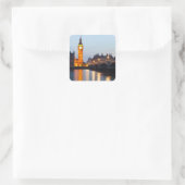 Big Ben en Westminster Bridge in de avond Vierkante Sticker (Tas)
