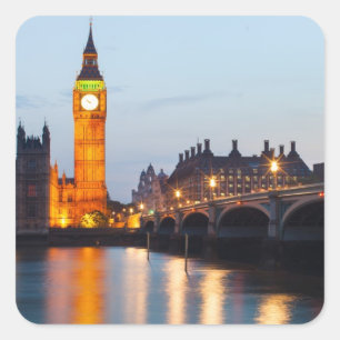 Big Ben en Westminster Bridge in de avond Vierkante Sticker