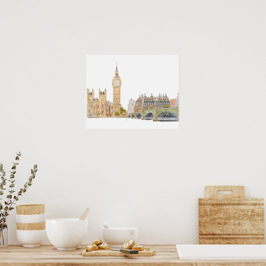 Big Ben en Westminster palace waterverf Poster (Keuken)
