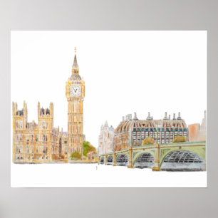 Big Ben en Westminster palace waterverf Poster