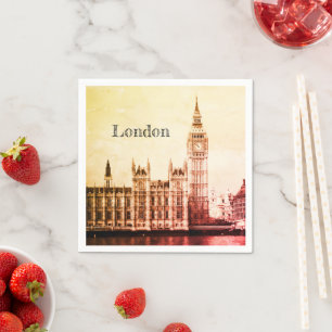 Big Ben-klok & Londen, Westminster / vintage VK Servet