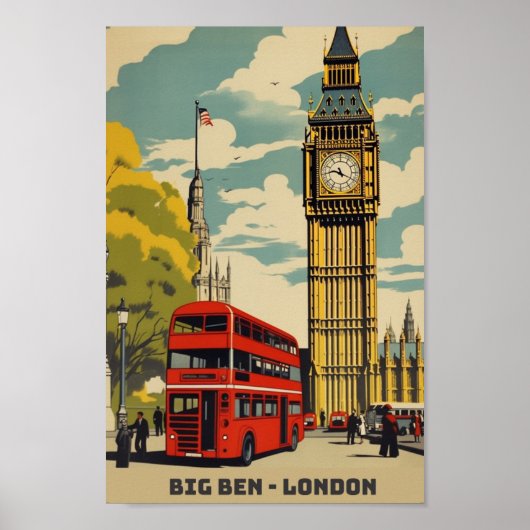 Big Ben Londen beroemd Vintage Travel Place Poster (Voorkant)