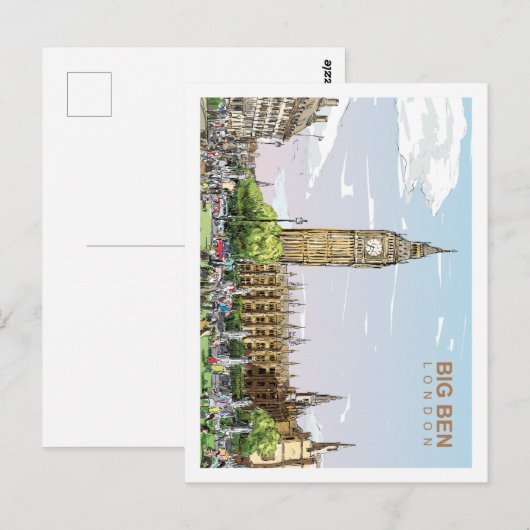 Big Ben Londen Beroemde Reisplaats Illustratie Briefkaart (Voorkant / Achterkant)