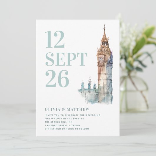 Big Ben / Londen bestemming bruiloft + QR foto Kaart (Staand voorkant)