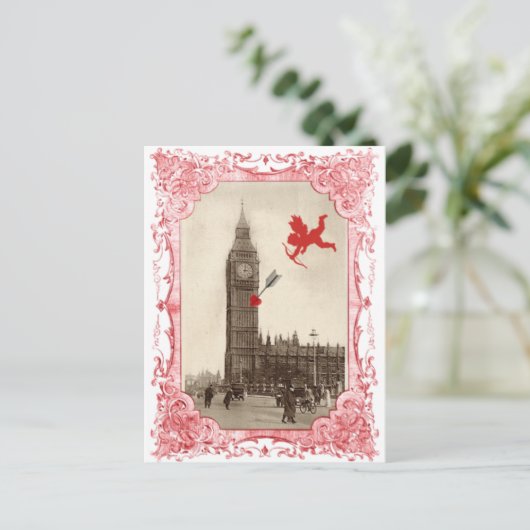 Big Ben Londen Cupid Valentijn Briefkaart (Staand voorkant)