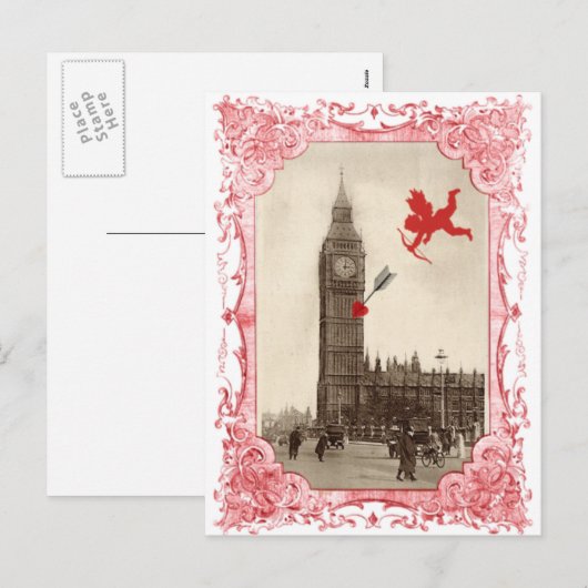 Big Ben Londen Cupid Valentijn Briefkaart (Voorkant / Achterkant)