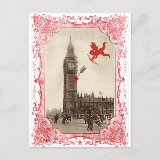Big Ben Londen Cupid Valentijn Briefkaart (Voorkant)