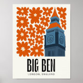 Big Ben Londen Engeland abstracte reizen bloemsier Poster (Voorkant)