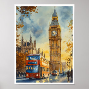Big Ben Londen Engeland Vintage Travel Illustratie Poster