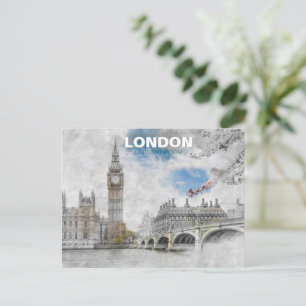 Big Ben Londen – Illustratie van vintage reizen Briefkaart