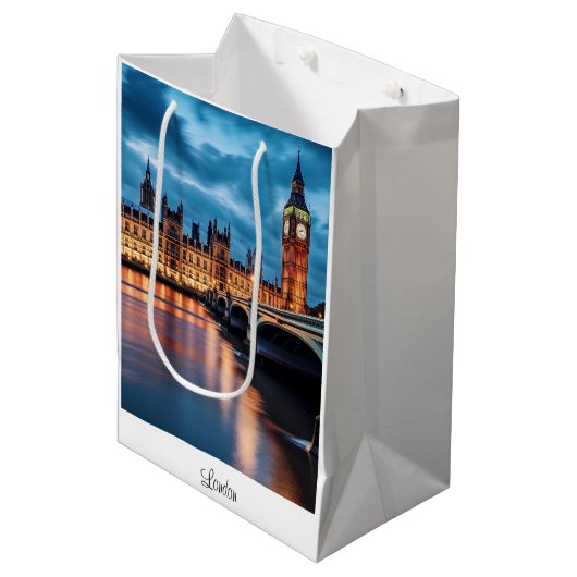 Big Ben, Londen. Medium Cadeauzakje (Voorkant Gekanteld)