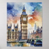 Big Ben Londen Waterverf Kunstdruk Poster (Voorkant)