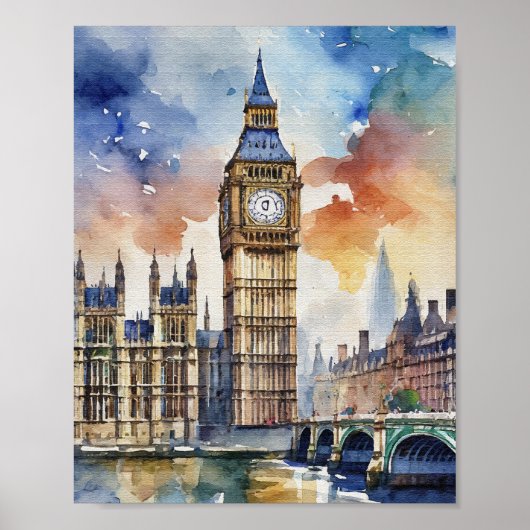 Big Ben Londen Waterverf Kunstdruk Poster (Voorkant)