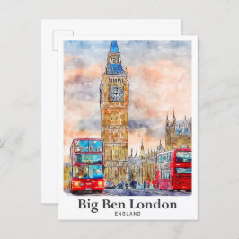 Big Ben Londen Waterverf Sketch Hand getekend Briefkaart