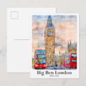 Big Ben Londen Waterverf Sketch Hand getekend Briefkaart (Voorkant / Achterkant)