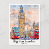 Big Ben Londen Waterverf Sketch Hand getekend Briefkaart (Voorkant)
