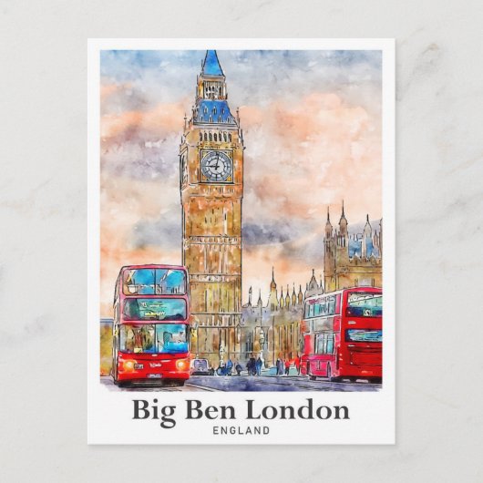 Big Ben Londen Waterverf Sketch Hand getekend Briefkaart (Voorkant)