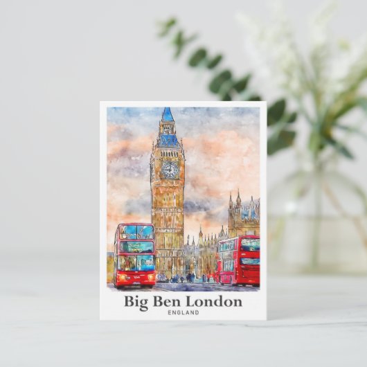 Big Ben Londen Waterverf Sketch Hand getekend Briefkaart (Staand voorkant)