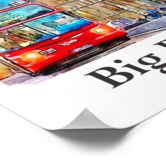 Big Ben Londen Waterverf Sketch Hand getekend Poster (Hoek)