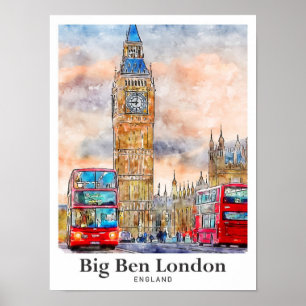 Big Ben Londen Waterverf Sketch Hand getekend Poster