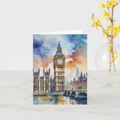 Big Ben Londen Waterverf Stationery Kaart (Gele Bloem)