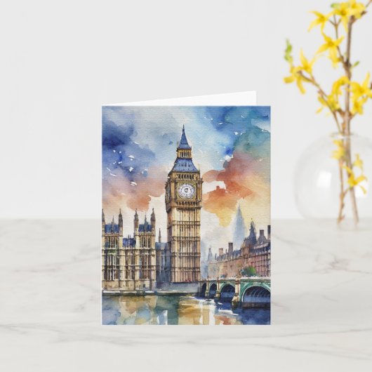 Big Ben Londen Waterverf Stationery Kaart (Gele Bloem)