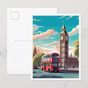 Big Ben London Art vintage reisillustratie Briefkaart