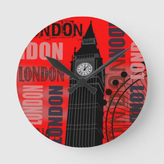 Big Ben London Collage Red Background Modern Ronde Klok