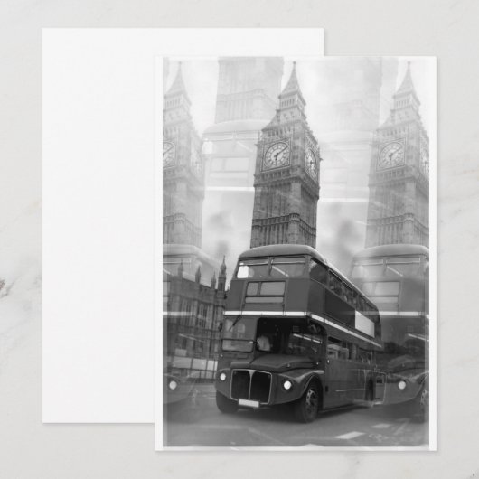 Big Ben & London Red Bus Uitnodiging (Voorkant / Achterkant)