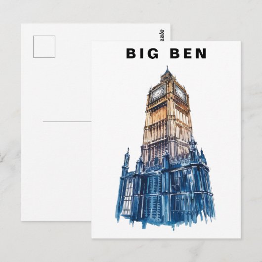 Big Ben London UK Travel Watercolor Briefkaart (Voorkant / Achterkant)