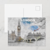 Big Ben London – Vintage Travel Illustration  Briefkaart (Voorkant / Achterkant)