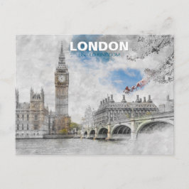 Big Ben London – Vintage Travel Illustration  Briefkaart