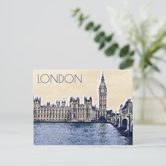 Big Ben London Waterverf art Briefkaart (Staand voorkant)