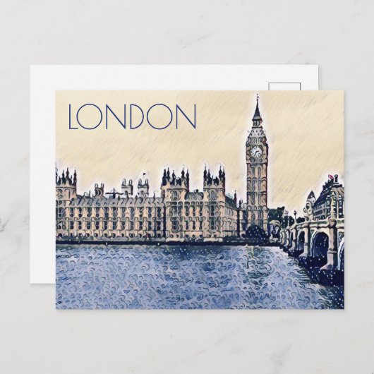 Big Ben London Waterverf art Briefkaart (Voorkant / Achterkant)