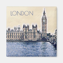 Big Ben London Waterverf art Magneet