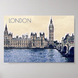 Big Ben London Waterverf art Poster